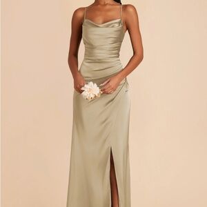 Birdy Grey Moss Green Ruched Slit Maxi Dress